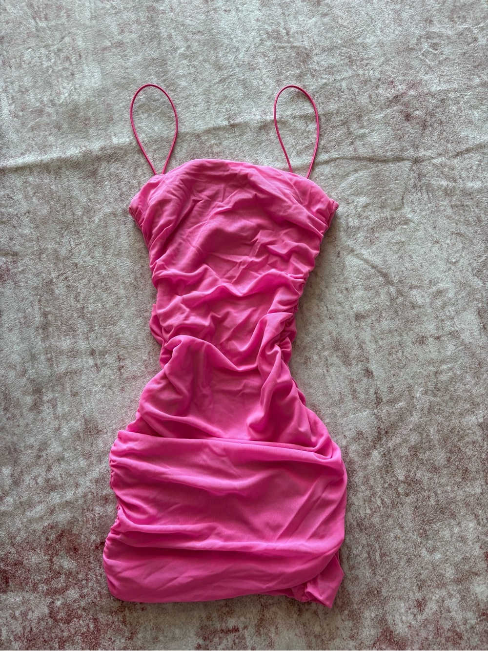 Princess Polly Hot Pink Ruched Spaghetti-Strap Mini Dress